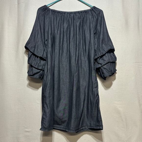 Hippie Laundry M Dark Denim Chambray Off the Shoulder Ruffle Sleeve Mini Dress - Picture 10 of 10